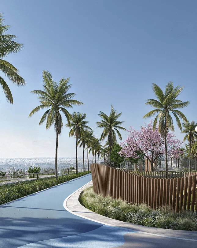 Jogging track among palms