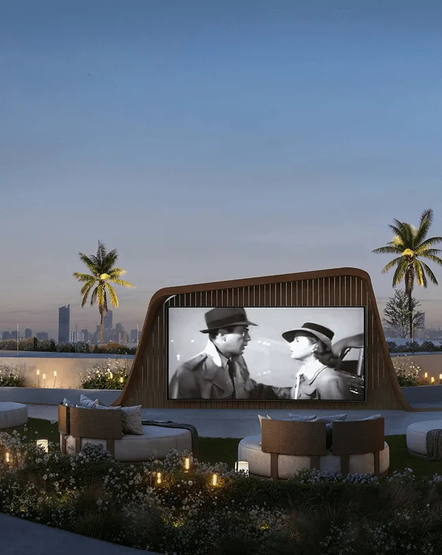 Outdoor cinema at dusk