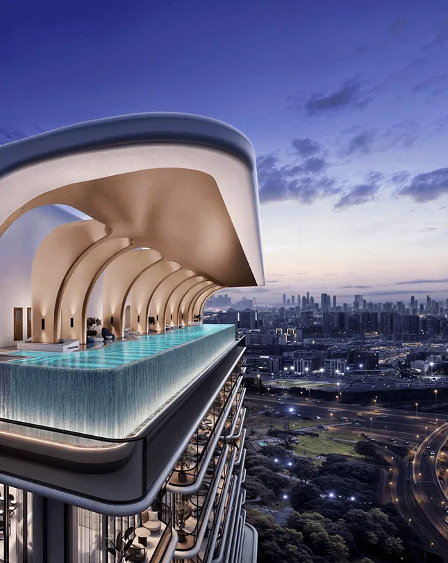 Rooftop infinity pool at Movenpick Residences Dubai